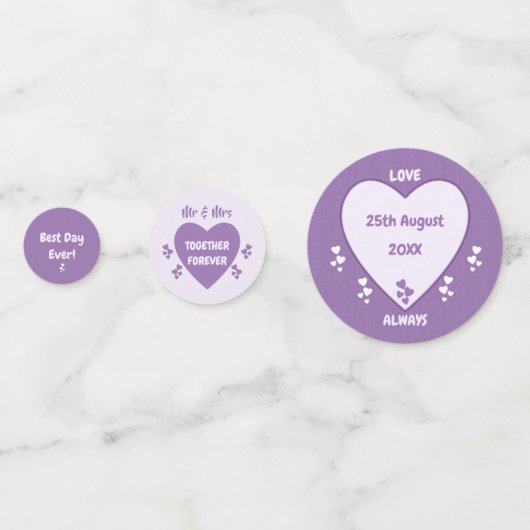 Hochzeitsempfang Lila und Lilac-Herztisch Konfetti (Rückseiten)