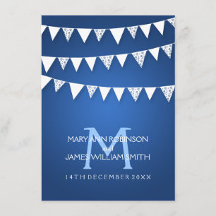 Hochzeitsempfang Love Bunting Monogramm Blau Begleitkarte