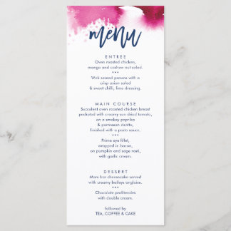 HOCHZEITSEMPFANG-MENÜ süße Navy-Rosa-Aquarell Menükarte