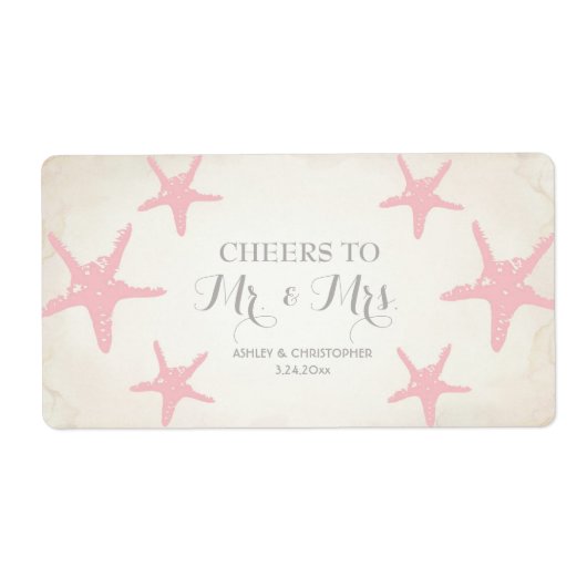Hochzeitsempfang Mini Champagner Label Starfish (Vorne)