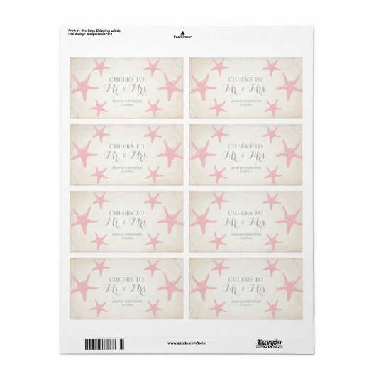 Hochzeitsempfang Mini Champagner Label Starfish (Vorne)