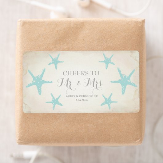 Hochzeitsempfang Mini Champagner Label Starfish (Insitu)