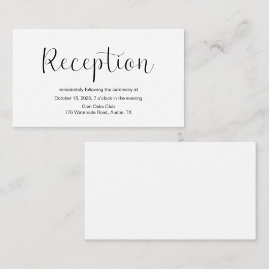 Hochzeitsempfang, minimales Design, Schwarzer Schr Begleitkarte (Vorne/Hinten)