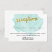 Hochzeitsempfang mit Aquamarinem Wasser und Gold Begleitkarte (Vorne/Hinten)