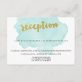 Hochzeitsempfang mit Aquamarinem Wasser und Gold Begleitkarte (Vorderseite)