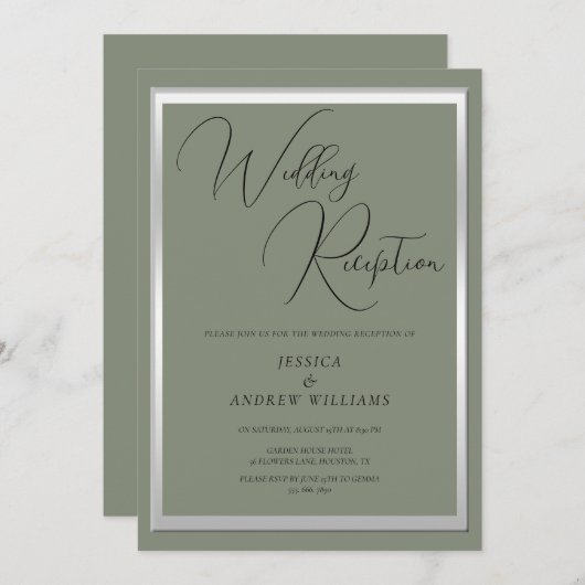 Hochzeitsempfang mit ausgeklügeltem Sage & Silver Einladung (Vorne/Hinten)