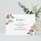 Hochzeitsempfang mit bemaltem Burgundy Leaf Begleitkarte (Stehend Vorderseite)