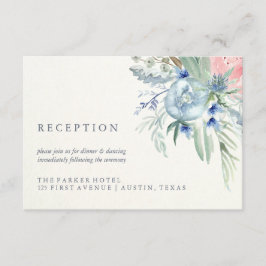 Hochzeitsempfang mit blauem und rosa Peony Waterco Begleitkarte