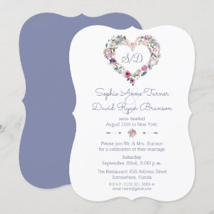Hochzeitsempfang mit blaurosa blühenden Abenden Einladung