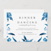 Hochzeitsempfang mit Blumen in Blau und Weiß Begleitkarte (Vorne/Hinten)