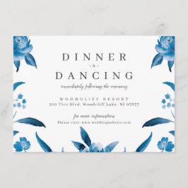 Hochzeitsempfang mit Blumen in Blau und Weiß Begleitkarte