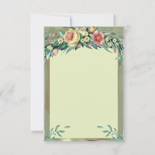 Hochzeitsempfang mit Blumengrün und Rosa Einladung (Rückseite)