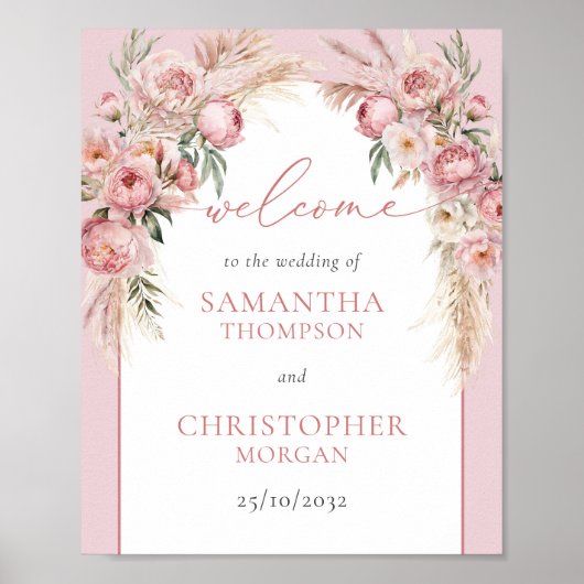 Hochzeitsempfang mit Blush-Pampas boho Poster (Vorne)