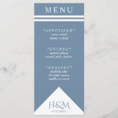 Hochzeitsempfang mit dunkelblauem geometrischem St Menükarte (Vorderseite)