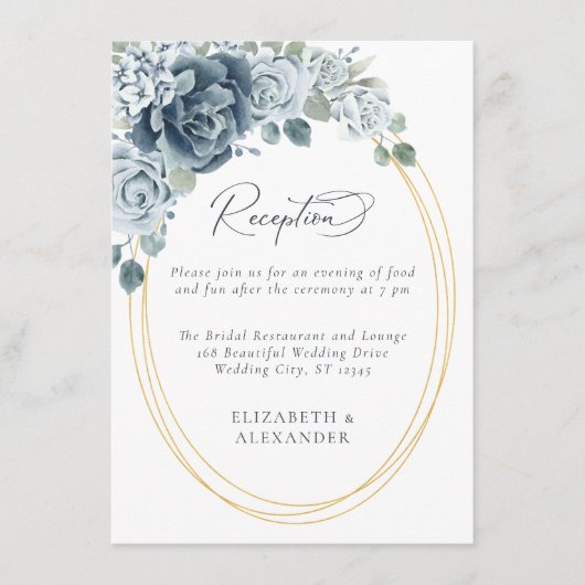 Hochzeitsempfang mit dunkelblauer Wasserfarbe Begleitkarte (Vorderseite)