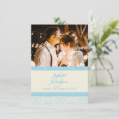 Hochzeitsempfang mit edlem Damask Blue & Creme Einladung (Stehend Vorderseite)