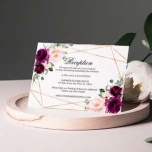 Hochzeitsempfang mit lila Rosenrot und Rosa Blüten Begleitkarte