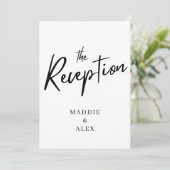 Hochzeitsempfang mit moderner Schrift Save The Date (Stehend Vorderseite)