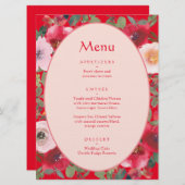 Hochzeitsempfang mit rotem Blumenkranz Menükarte (Vorne/Hinten)