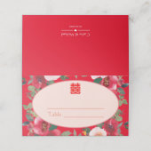 Hochzeitsempfang mit rotem Blumenkranz Platzkarte (Außenseite Aufgefaltet)