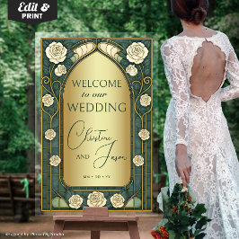 Hochzeitsempfang mit vergoldetem Glas Acrylschild