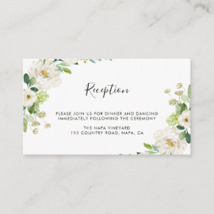 Hochzeitsempfang mit weißem Blumenwasser Begleitkarte