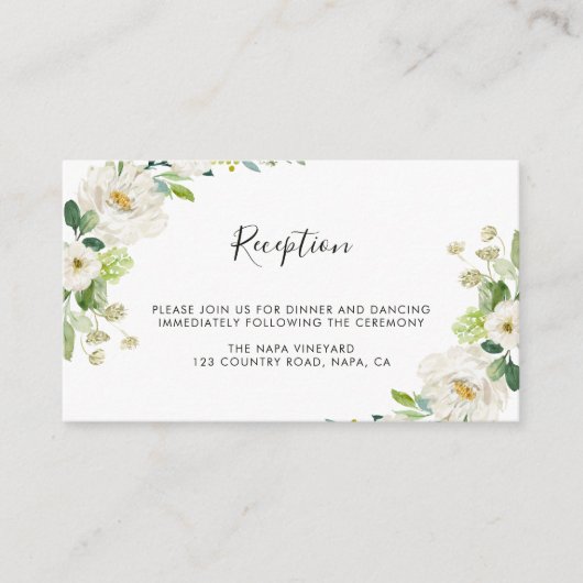 Hochzeitsempfang mit weißem Blumenwasser Begleitkarte (Vorderseite)