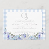 Hochzeitsempfang | Monogram Blue Gingham Begleitkarte (Vorderseite)