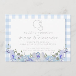 Hochzeitsempfang | Monogram Blue Gingham Begleitkarte