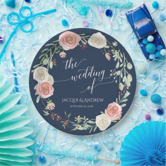 Hochzeitsempfang Navy Blush Elfenbeinküste Rose Wr Pappteller (Party)