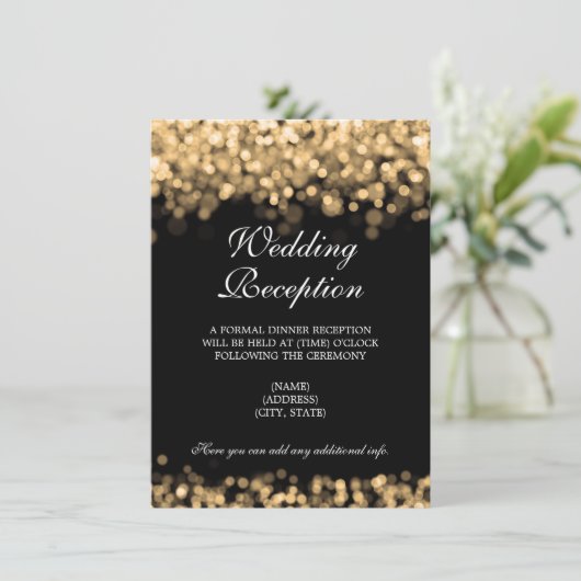 Hochzeitsempfang nur Gold Lights Einladung (Stehend Vorderseite)