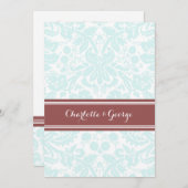 Hochzeitsempfang Nur Sky Blue Wine Damast Einladung (Vorne/Hinten)