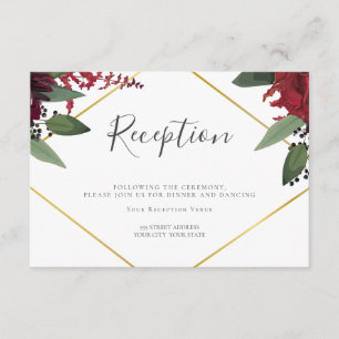 Hochzeitsempfang   Reiches Burgunder-Marsala-Blume Begleitkarte