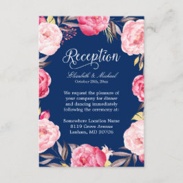 Hochzeitsempfang Rosa Blumenreath Navy Blau Begleitkarte