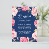 Hochzeitsempfang Rosa Blumenreath Navy Blau Begleitkarte (Stehend Vorderseite)