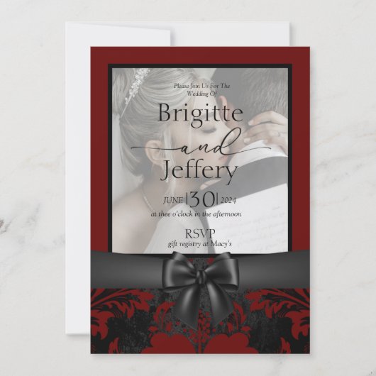 Hochzeitsempfang Rot-Schwarz-Foto Einladung (Vorderseite)