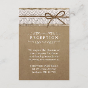 Hochzeitsempfang Rustikales Jute-Lace-Band Bogen Begleitkarte