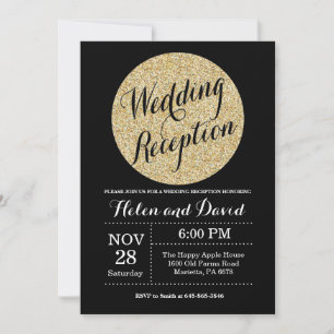 Hochzeitsempfang Schwarz Gold Glitter-Einladung Einladung