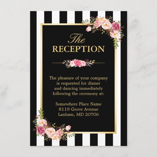 Hochzeitsempfang - Schwarz-weiße Streifen aus Bläs Begleitkarte (Vorderseite)