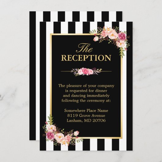 Hochzeitsempfang - Schwarz-weiße Streifen aus Bläs Begleitkarte (Vorne/Hinten)