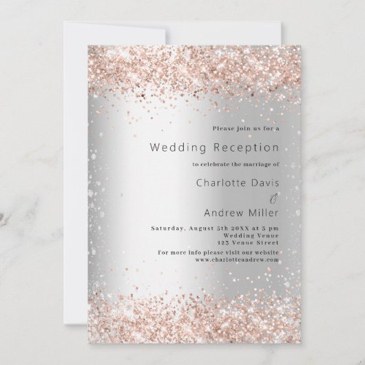 Hochzeitsempfang Silberne Rose Einladung (Vorderseite)