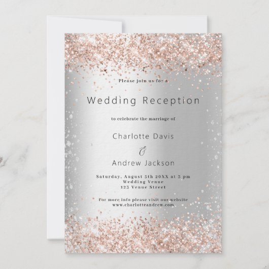 Hochzeitsempfang Silberne Rose Gold Einladung (Vorderseite)