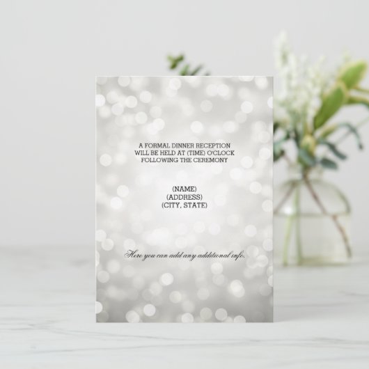 Hochzeitsempfang Silberner Glitzer Lights Einladung (Stehend Vorderseite)