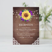 Hochzeitsempfang Sonnenblume Lila Rose Spitze Begleitkarte (Stehend Vorderseite)