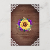 Hochzeitsempfang Sonnenblume Lila Rose Spitze Begleitkarte (Rückseite)