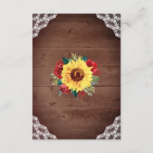 Hochzeitsempfang Sonnenblumen Rote Rose Spitze Begleitkarte (Rückseite)