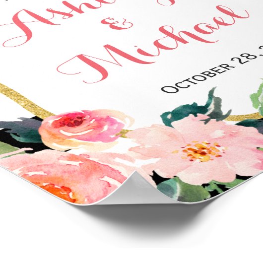 Hochzeitsempfang Unterwasserfarbe Botanische Flora Poster (Ecke)