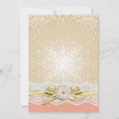 Hochzeitsempfang von Lace Ribbon Gold/Coral Damask Einladung (Rückseite)