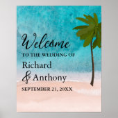 Hochzeitsempfang von Ocean Beach Palm Tree Poster (Vorne)