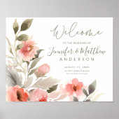 Hochzeitsempfang Wasserfarbe Rose Blumenzeichen Poster (Vorne)